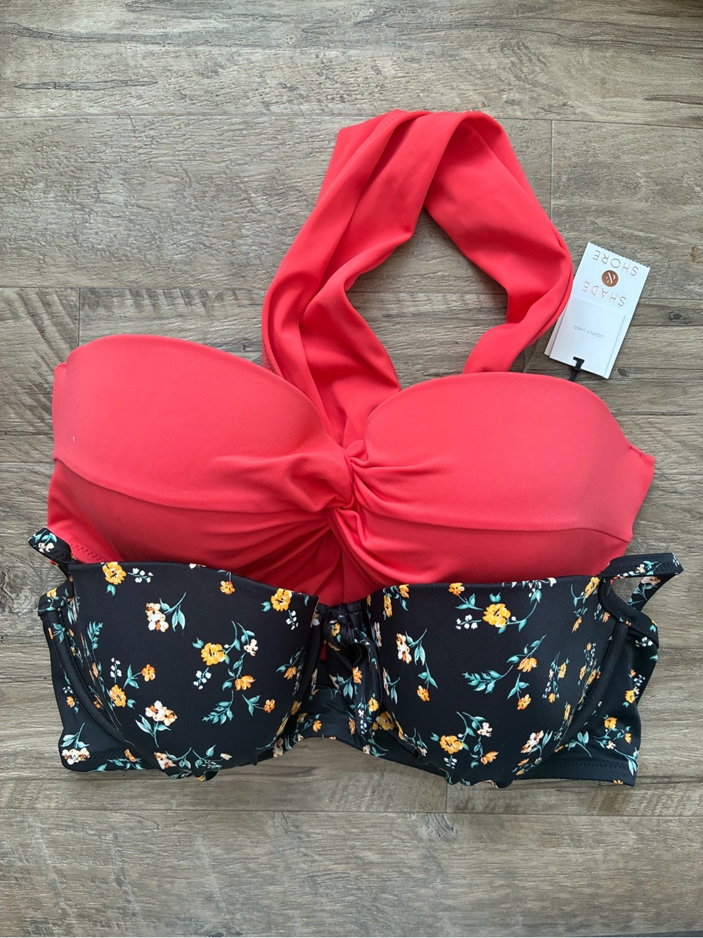 Shade & Shore 2 Bikini Swim Tops Floral Plain One Strap